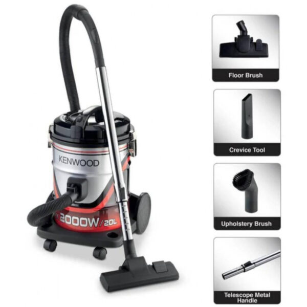 Kenwood Drum Vacuum Cleaner 2000W 20L Tank With 8M Extra Long Power Cord Removable &Amp; Washable Filter Multi Surface For Home Office Vdm40.000Br
