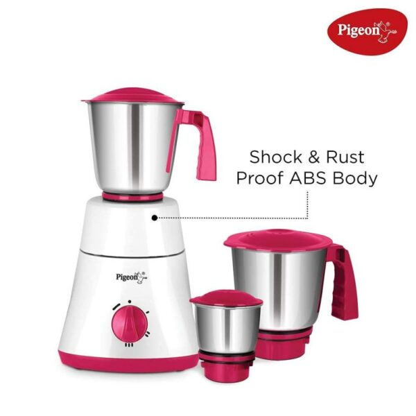Pigeon Mixer Grinder 550W Abs 10500Rpm With 3 Stainless Steel Jars For Dry Grinding &Amp; Wet Grinding Classic Pro