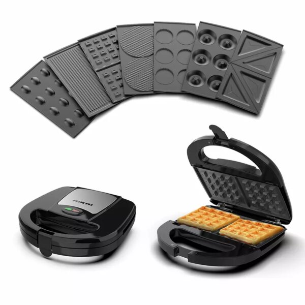 Nikai Sandwich Grill &Amp; Multi Snack Maker 750W 2 Slot Non-Stick 7-In-1 Interchangeable Plates For Grill Toaster Pancakes Cookies Waffles Donuts Cupcakes &Amp; Nutties Dishwasher Safe - Ngt727D