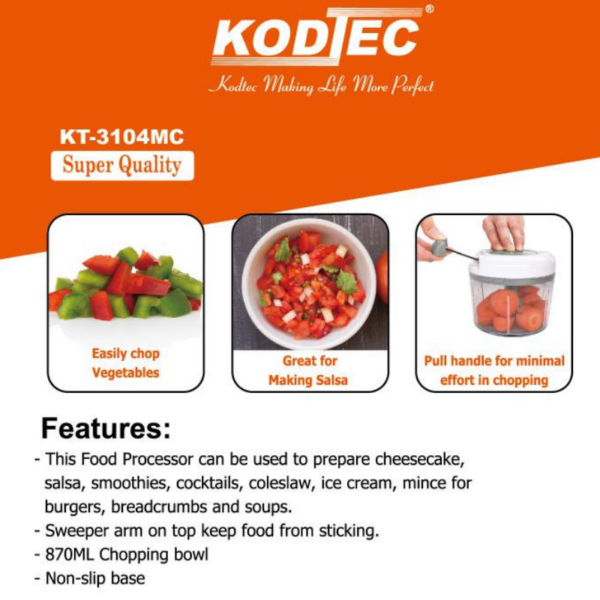 Kodtec Multi Chopper 870Ml Pull Cord Kt-3104Mc