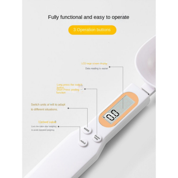 Electronic Digital Kitchen Measuring Spoon Scale 500G/0.1G Used For Milk Tea Flour Spices And Seasoning With Lcd Display White