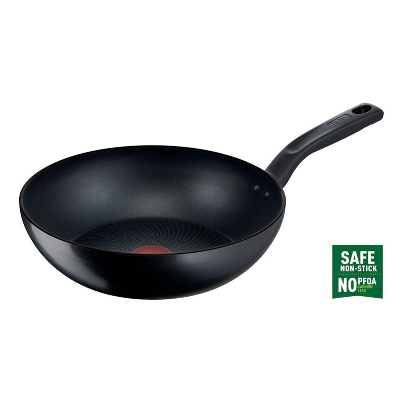 Tefal Total Induction Wokpan 28Cm Non Stick Thermo Signal Titanium Partials 100% Safe Frying Pan Black Aluminium G1521944