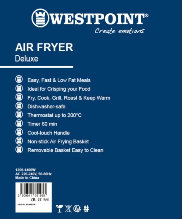 Westpoint Air Fryer With Digital Display 3.5L 1400W Wafy-351422.Dn