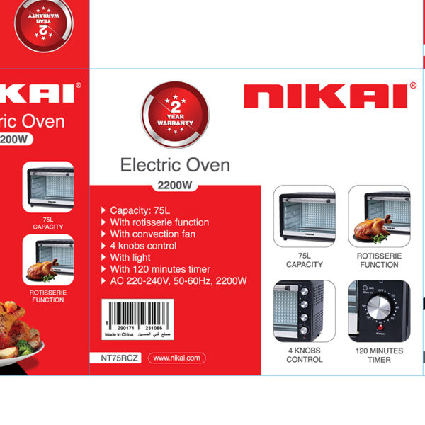 Nikai Oven 40L With Rotisserie 1500W 60 Minutes Timer &Amp; Accessories Nt40Rz