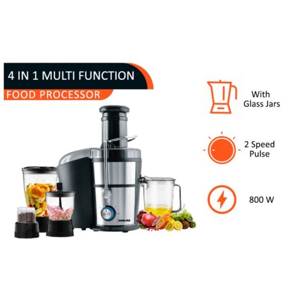 Nikai Food Processor 4In1 800W 1.1L Glass Jar Juicer Blender Mixer Mincer 2 Speeds + Pulse Nfp881G