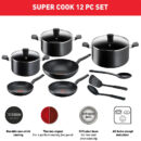 Tefal Dark Stone Cookware Set 11PCS Non Stick Thermo Signal 100% Safe Stewpots 22/24 CM + Lids Saucepan 18 CM Frypan 28 CM Wokpan 28 CM Spoon Ladle B491SB85
