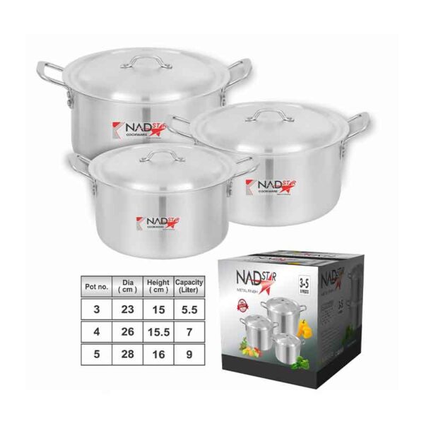 Nadstar Cookware Set 3Pcs Set With Lid &Amp; Handle Metal Finish Sufuria 5.5L 7L 9L 3X5