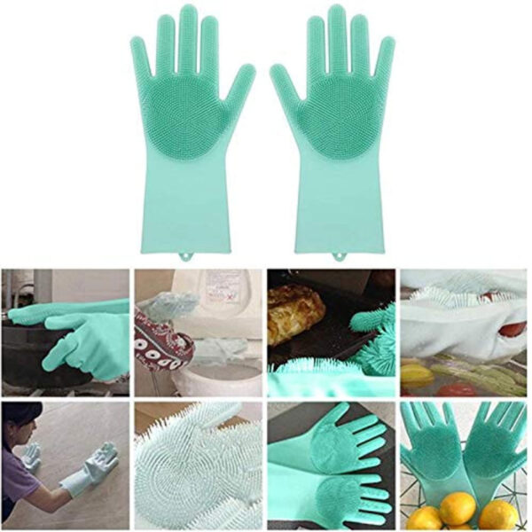 Silicone Hand Gloves Reusable Heat Resistant For Kitchen Bathroom Dishwashing Pet Grooming Car Washing 1 Pair