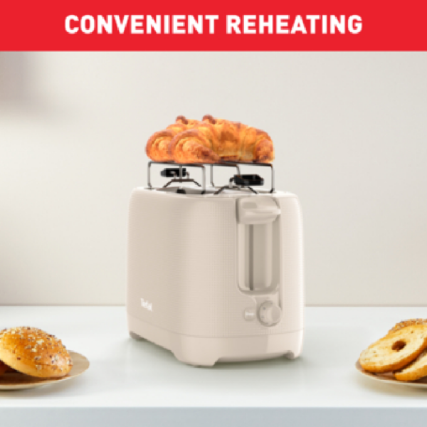 Tefal Morning 2 Slot Toaster 850W With Bun Warmer 7 Browning Levels Stop Function Plastic Body Tt2M1B27