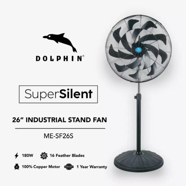 Dolphin Industrial Stand Fan 26&Quot; Super Silent Me-Sf26F