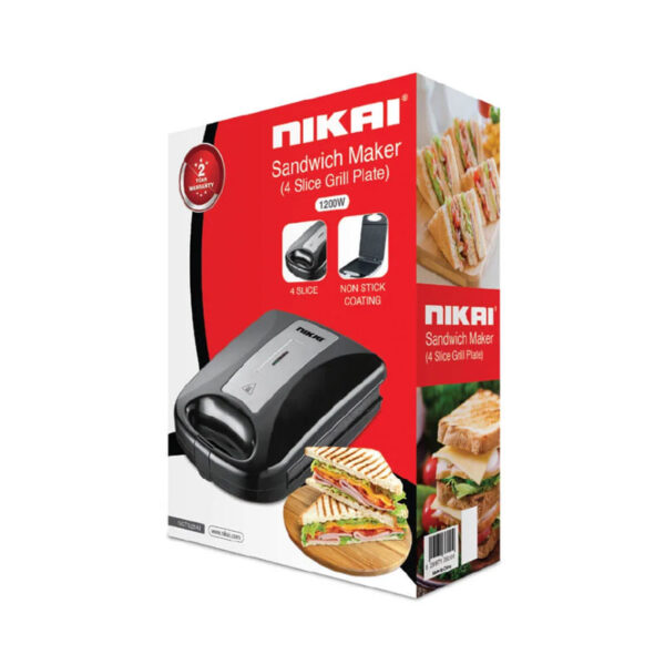 Nikai Contact Grill 1200W 4 Slice Non Stick Coating With Grill Plate &Amp; Lock Ngt928A1