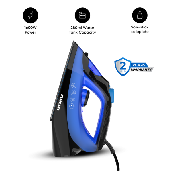 Nikai Steam Iron 1600W 280Ml Self-Cleaning Function Non-Stick Soleplate Vertical Steam Dry &Amp; Spray Options Adjustable Temp Indicator Light Variable Steam Control Nsi858Ax