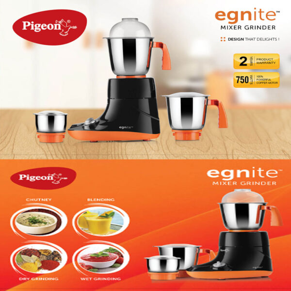 Pigeon Mixer Grinder 750W Unbreakable Abs Stainless Steel Egnite