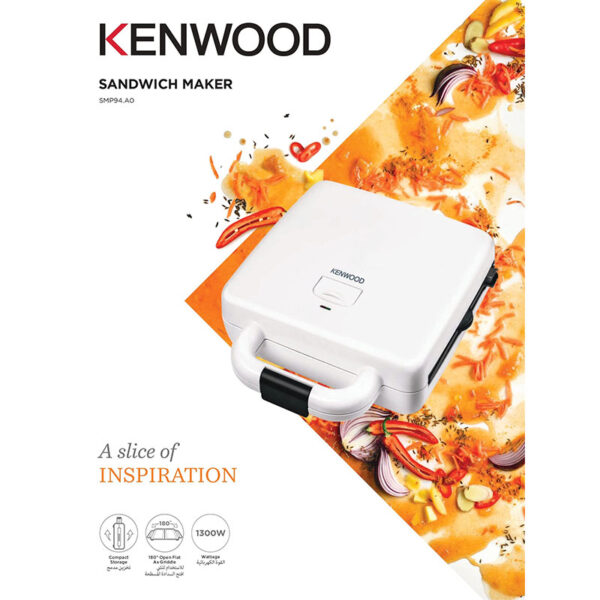 Kenwood Sandwich Maker 1300W 4 Slots 2-In-1 Sandwich Maker &Amp; Grill (180° Open Flat For Using As A Griddle) With 2 Sets Of Non Stick Multifunctional Plates For Grilling And Toasted Sandwiches Smp94.A0Wh