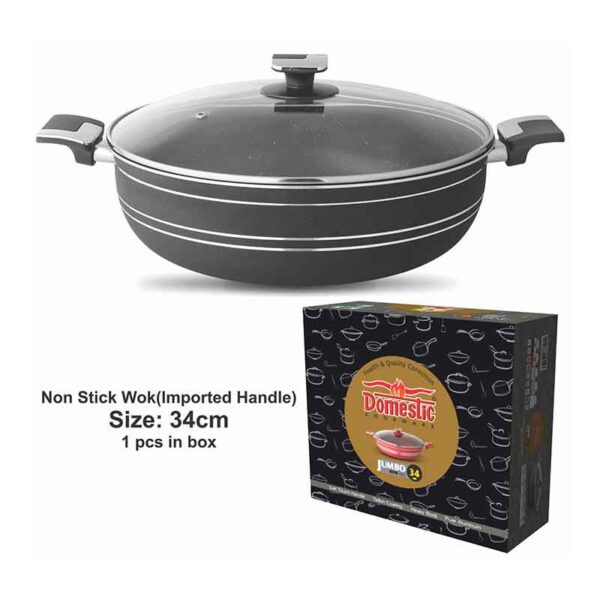 Nadstar Majestic Wok 34Cm With Handle &Amp; Lid Non Stick Marble Coating Heat Tempered Glass Lids Heat Resistant Bakelite Handles For Easy Grip W34