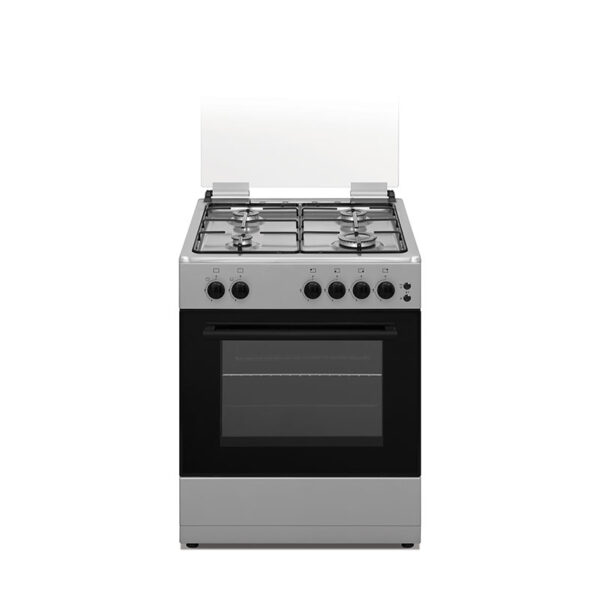 Nikai Cooker 60X55 Full Gas Oven Cooking Range 4 Gas Burner With Ss Top Inox Grey Body Double Glass Door Glass Lid Button Ignition For Hob U6062Fs