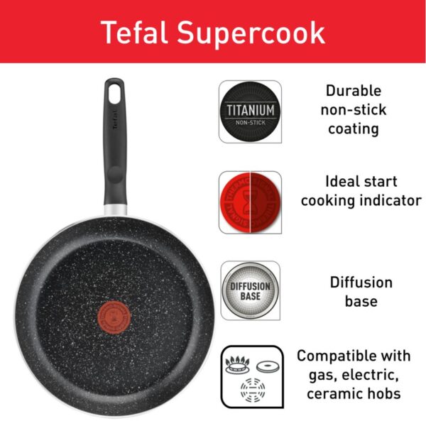 Tefal Dark Stone Cookware Set 9Pcs Non Stick Thermo Signal 100% Safe Coating Cookware Heat Indicator Ergonomic Handles Glass Lid B491S985