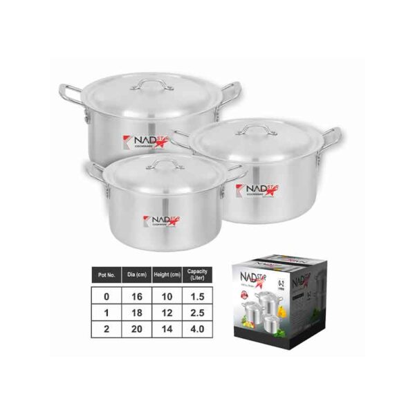 Nadstar Cookware Set 3Pcs Set With Lid &Amp; Handle Metal Finish Sufuria 1.5L 2.5L 4L 0X2