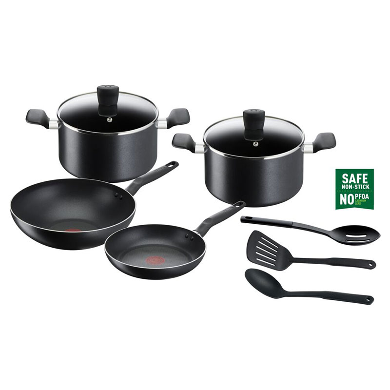 Tefal Super Cook Cookware Set 9Pcs Non Stick Thermo Signal 100% Safe Aluminium Frying Pan &Amp; Cooking Pot Kitchen Utensil Set B459S984
