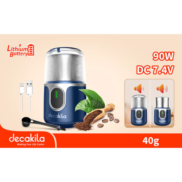 Decakila Coffee Grinder 90W Cordless 2000 Mah Lithium Battery Rechargeable Safety Protection Design Fine Grinding Dry Grinder Kmcf022L