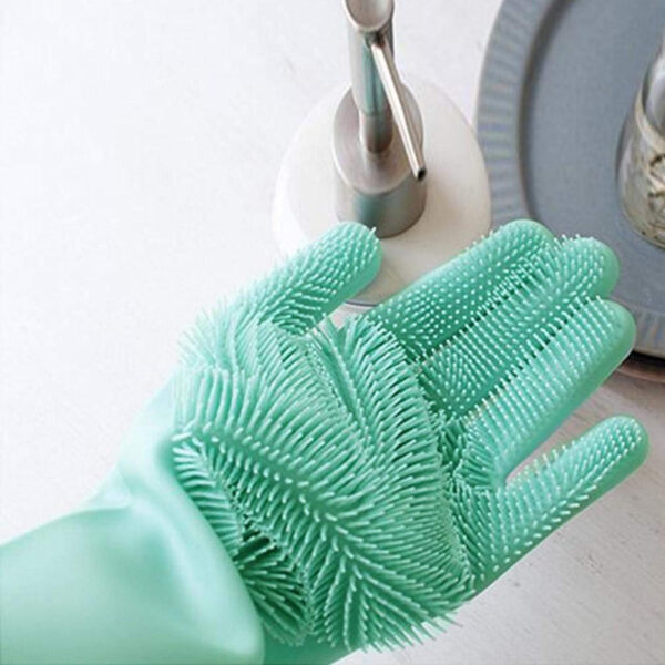 Silicone Hand Gloves Reusable Heat Resistant For Kitchen Bathroom Dishwashing Pet Grooming Car Washing 1 Pair