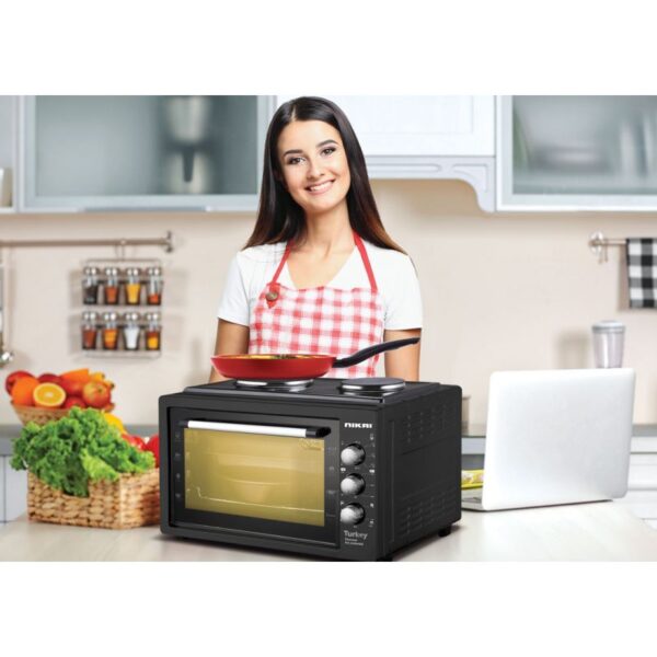 Nikai Oven 20L 2 Hot Plate 1800W 6 Stages Heating Selector 100-250ºc Adjustable Temperature 60 Minutes Timer With Bell Nt4520Rht Black