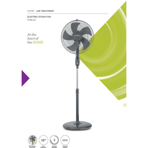 Kenwood Stand Fan 16&Quot; 50W With Plastic Blade 3 Speed Settings Oscillation Function Adjustable Height Ifp55.A0Si