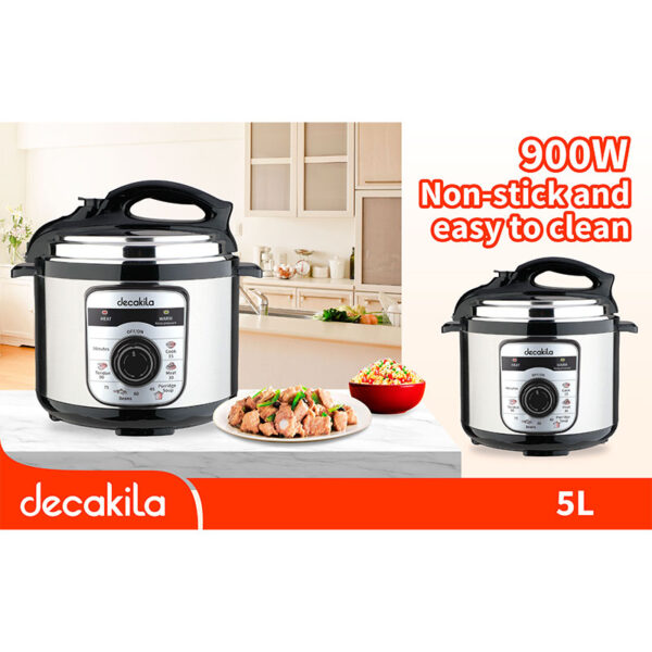 Decakila Electric Pressure Cooker 5L 900W Auto Thermostat Control Energy Saving Non-Stick Pot Keer039M
