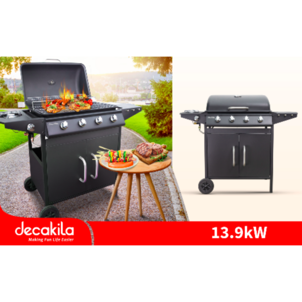 Decakila Barbeque Gas Grill 11.6Kw Height 82Cm Cooking Area 63×37Cm Kmgs006B