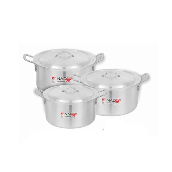 Nadstar Cookware Set 3Pcs Set With Lid &Amp; Handle Metal Finish Sufuria 4L 5.5L 7L 2X4