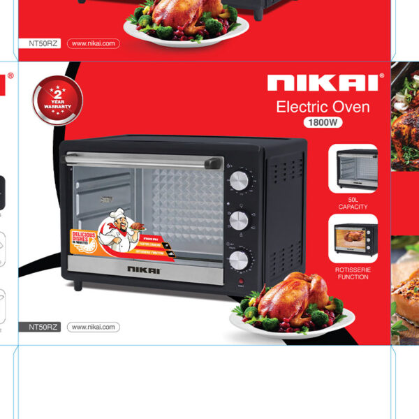 Nikai Electric Oven 50L 1800W With Rotisserie 120 Minutes Timer With Stay On With Accessories Nt50Rz