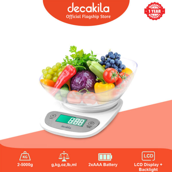 Decakila Kitchen Scale Bowl 2-5000G Digital Multifunction Food Scale Touch Button Ultra Slim With Large Lcd Display Kmtt092W