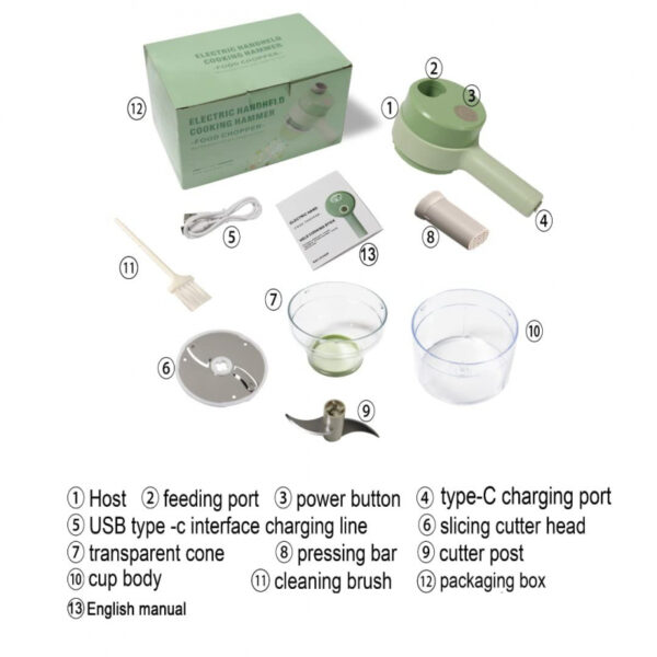 Handheld Mini Electric Food Chopper 4In1 Vegetable Cutter Chopper Food Slicer