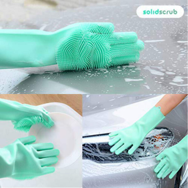 Silicone Hand Gloves Reusable Heat Resistant For Kitchen Bathroom Dishwashing Pet Grooming Car Washing 1 Pair