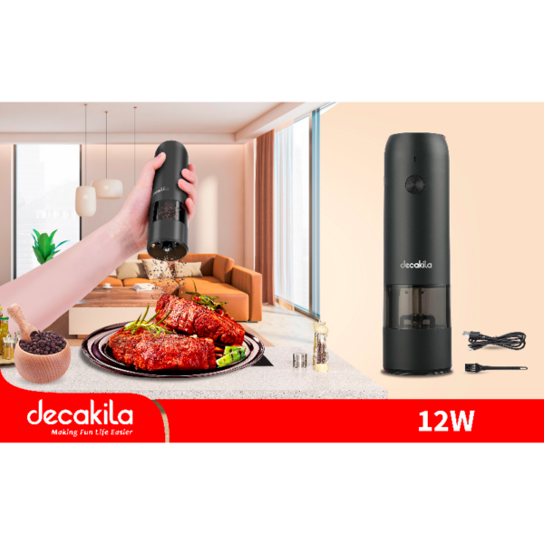 Decakila Pepper Grinder 12W Electric Stainless Steel Body Carbon Steel Shaft Grinding Coarseness Adjustment Built-In Led Lamp Kmtt023B