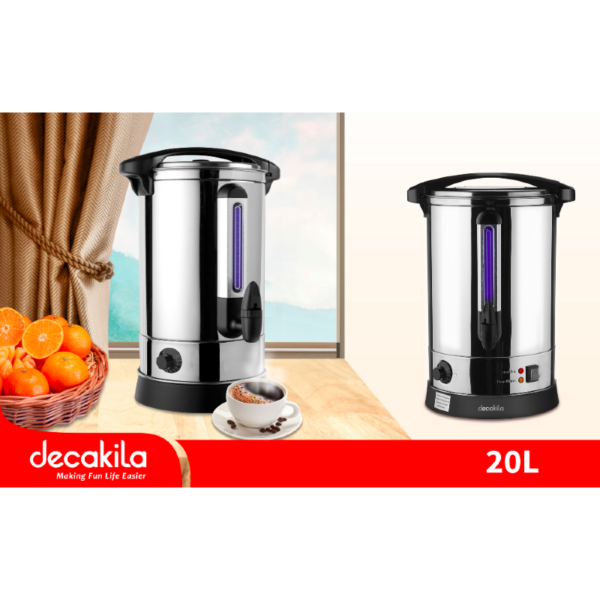 Decakila Water Boiler 20L Electric 2500W Boil Keep Warm Double Layer 304 Stainless Steel Body Lid With Safety Lock Kekt013M