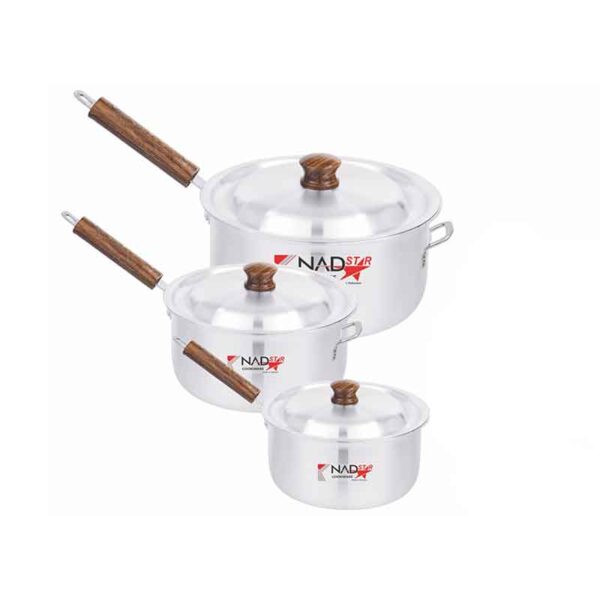 Nadstar Saucepan 3Pcs Set With Lid Smooth Wooden Handle 23-28 3X5