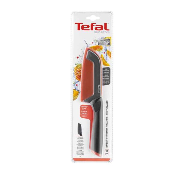Tefal Fresh Kitchen Santoku Knife With Cover 12Cm Titanium Non Stick Coating Ideal For Slicing &Amp; Chopping All Types Of Food High Performance Stainless Steel K1220104