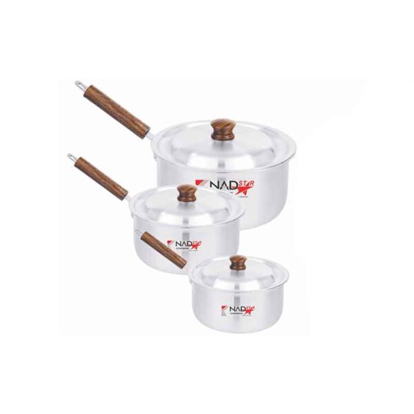 Nadstar Saucepan 3Pcs Set With Lid Smooth Wooden Handle 18-23 1X3