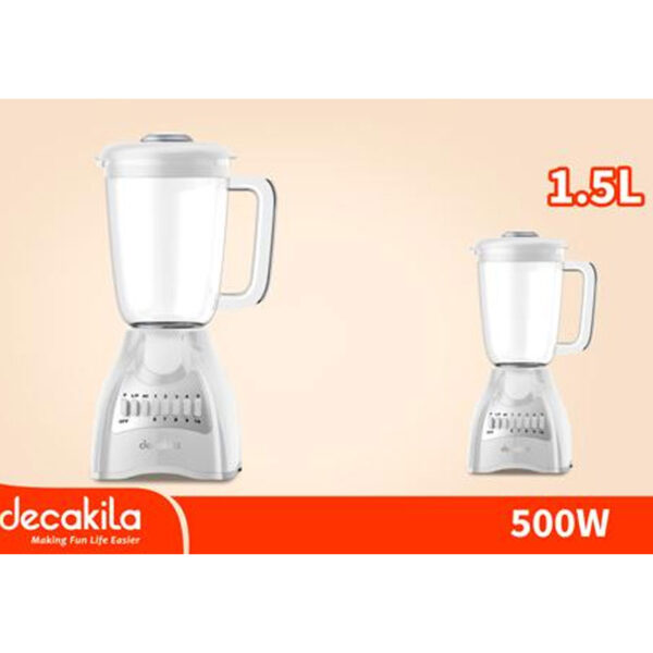Decakila Blender 500W Capacity 1.5L Jug 2 Speed With Pulse Ss Blade Mixer 4-Bladed Stainless Steel Blade Kejb044W
