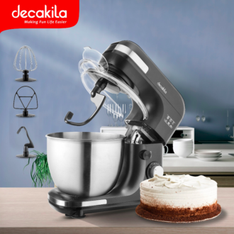 Decakila Stand Mixer 600W 5L 7 Speeds 3 Attachments Lift-able Head Mixer With Transparent Splash Guard Plastic Body With Stainless Steel Decoration Ring KEMX003B