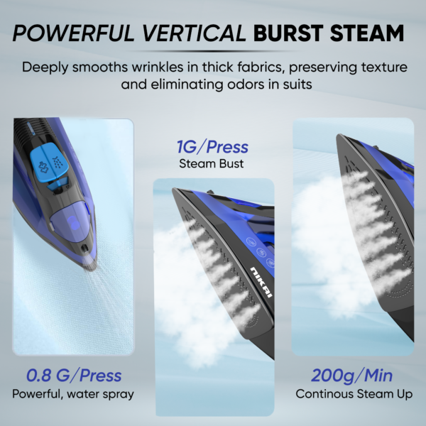 Nikai Steam Iron 1600W 280Ml Self-Cleaning Function Non-Stick Soleplate Vertical Steam Dry &Amp; Spray Options Adjustable Temp Indicator Light Variable Steam Control Nsi858Ax