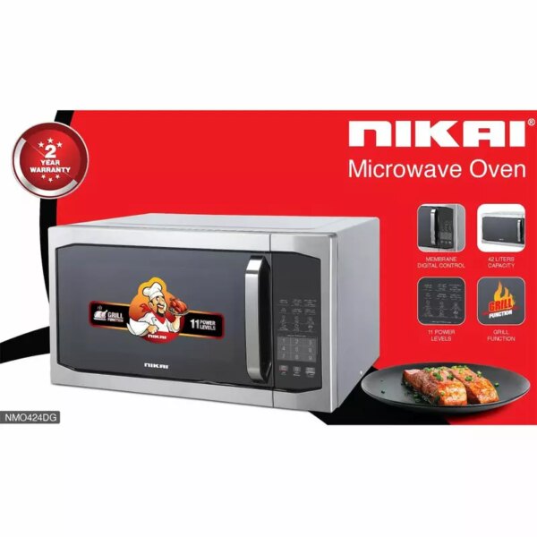 Nikai Microwave Oven 42L 1100W 11 Microwave Power Levels 7 Auto Menu With Defrost &Amp; Grill Function Membrane Digital Control Memory Function Nmo424Dg