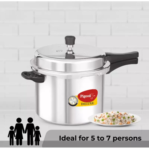 Pigeon Pressure Cooker 7.5L Deluxe Aluminium Outer Lid Gas Stove Compatible Ergonomically Designed Handle Pp7.5