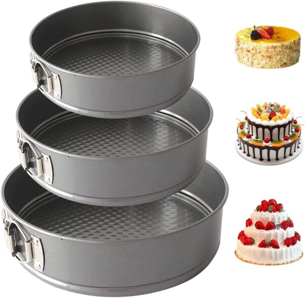 Decakila Spring Foam 3Pcs Nonstick Cake Pans Leakproof Round Cake Pan Set Bakeware Cheesecake Pan Kmtt078B