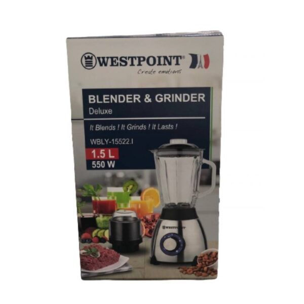 Westpoint Blender 1.5L Glass Jar 550W With Grinder Stainless Steel Wbly-15522.I