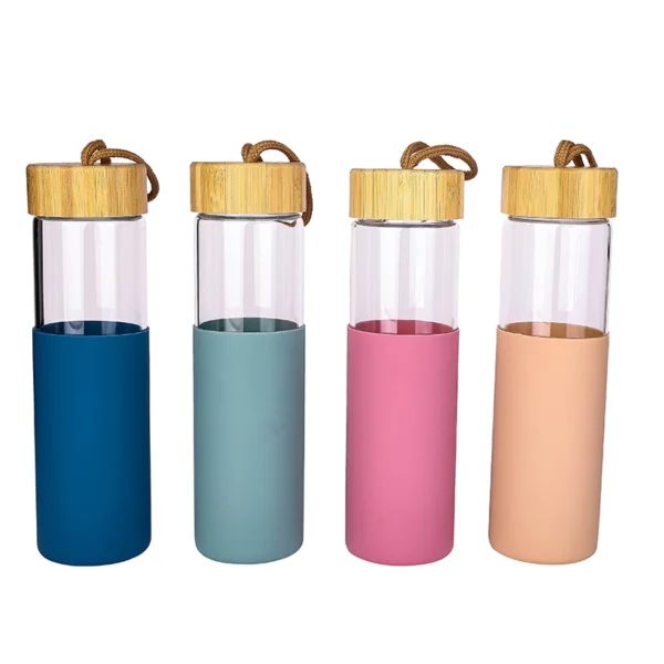 Glass Bottle 650Ml Water Bottle Reusable Bottle With Bamboo Lid &Amp; Cover 9113-650