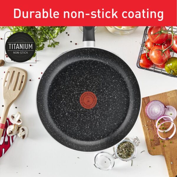 Tefal Dark Stone Cookware Set 9Pcs Non Stick Thermo Signal 100% Safe Coating Cookware Heat Indicator Ergonomic Handles Glass Lid B491S985
