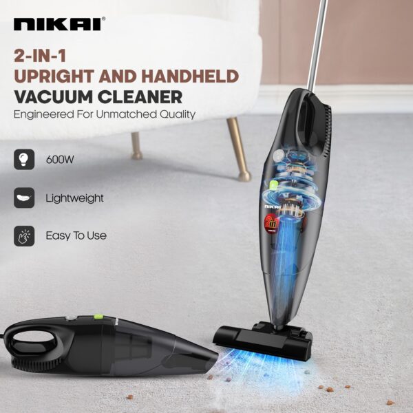 Nikai Stick &Amp; Handled Vacuum Cleaner 600W Corded Electric Cartridge Filter Bagless Canister One Button Quick Release Dust Cup Nvc320H1