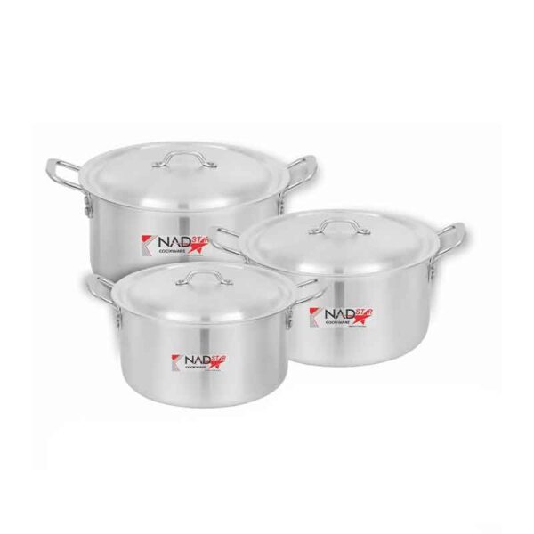 Nadstar Cookware Set 3Pcs Set With Lid &Amp; Handle Metal Finish Sufuria 5.5L 7L 9L 3X5
